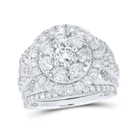14k White Gold Round Diamond Bridal Wedding Ring Set 3 Cttw (Certified)