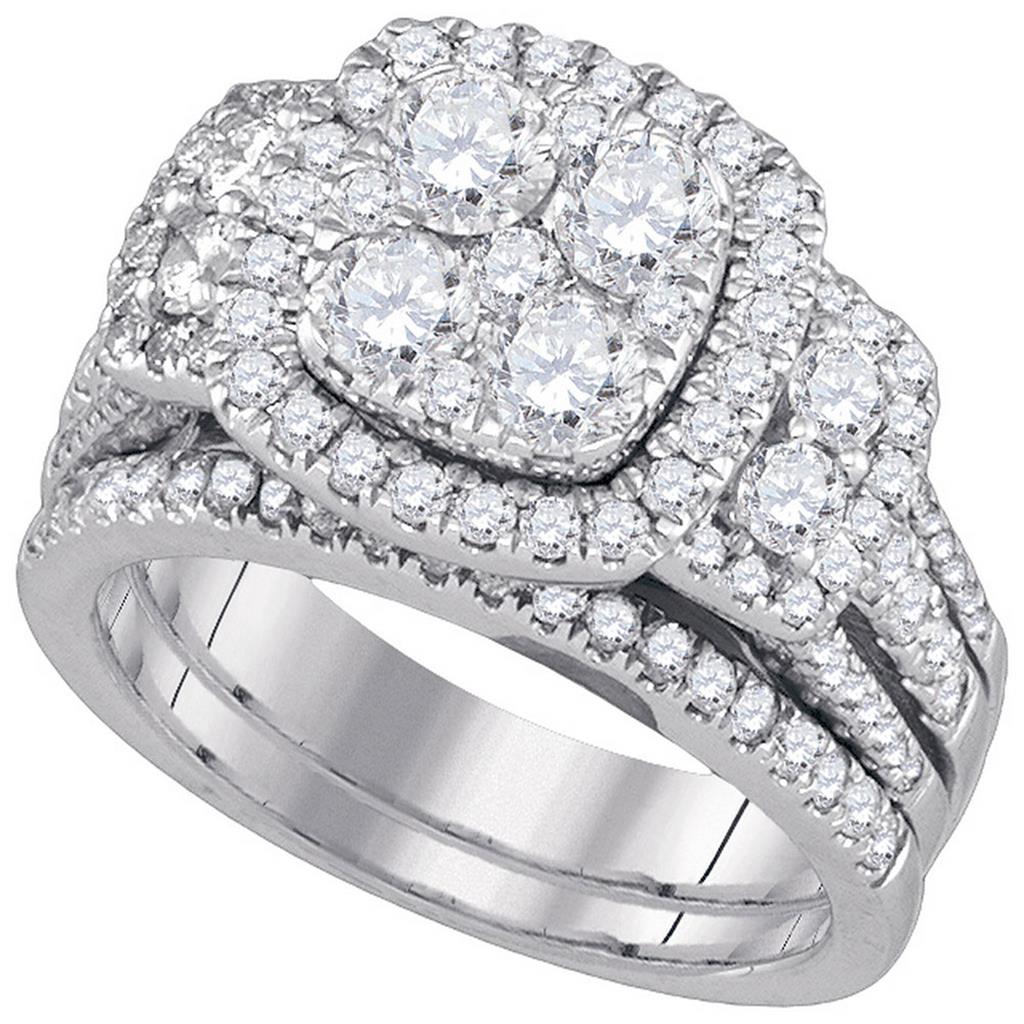14k White Gold Round Diamond Bridal Wedding Ring Set 3 Cttw