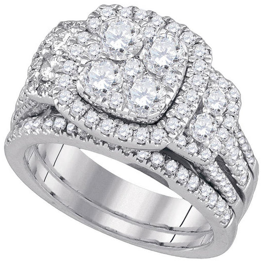 14k White Gold Round Diamond Bridal Wedding Ring Set 3 Cttw