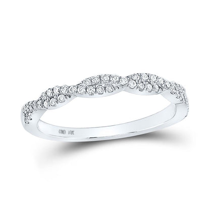 14k White Gold Round Diamond Woven Twist Stackable Band Ring 1/4 Cttw