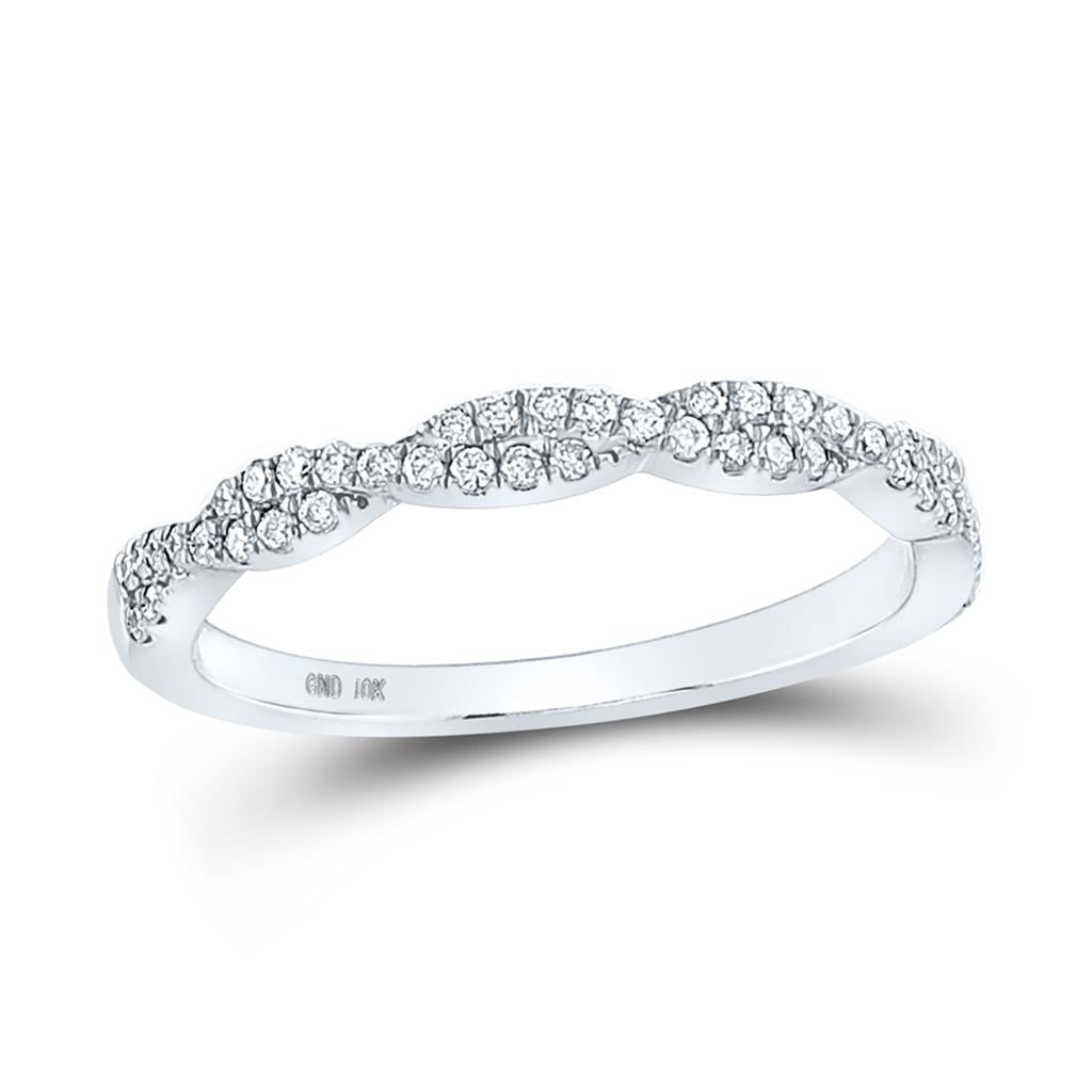 14k White Gold Round Diamond Twist Stackable Band Ring 1/4 Cttw