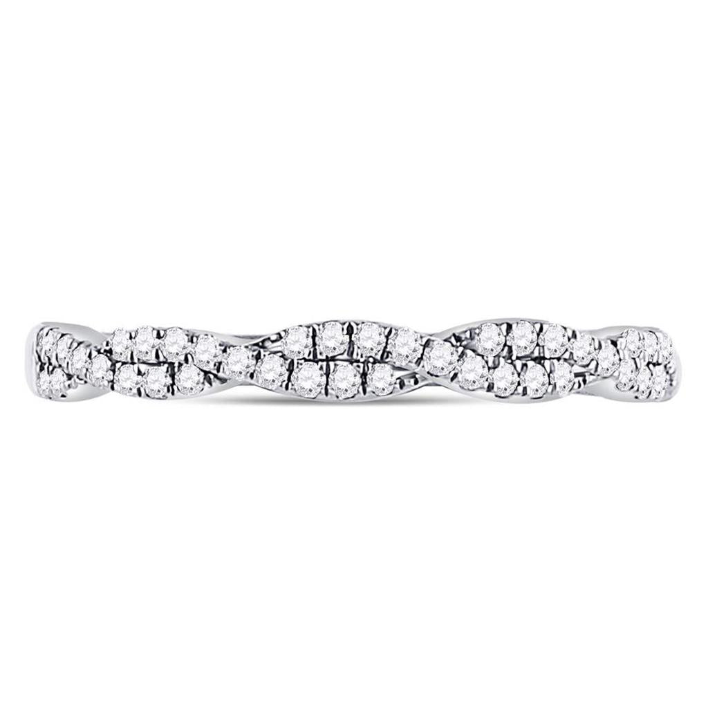 14k White Gold Round Diamond Twist Stackable Band Ring 1/4 Cttw