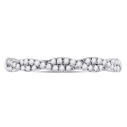 14k White Gold Round Diamond Twist Stackable Band Ring 1/4 Cttw