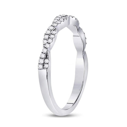 14k White Gold Round Diamond Woven Twist Stackable Band Ring 1/4 Cttw