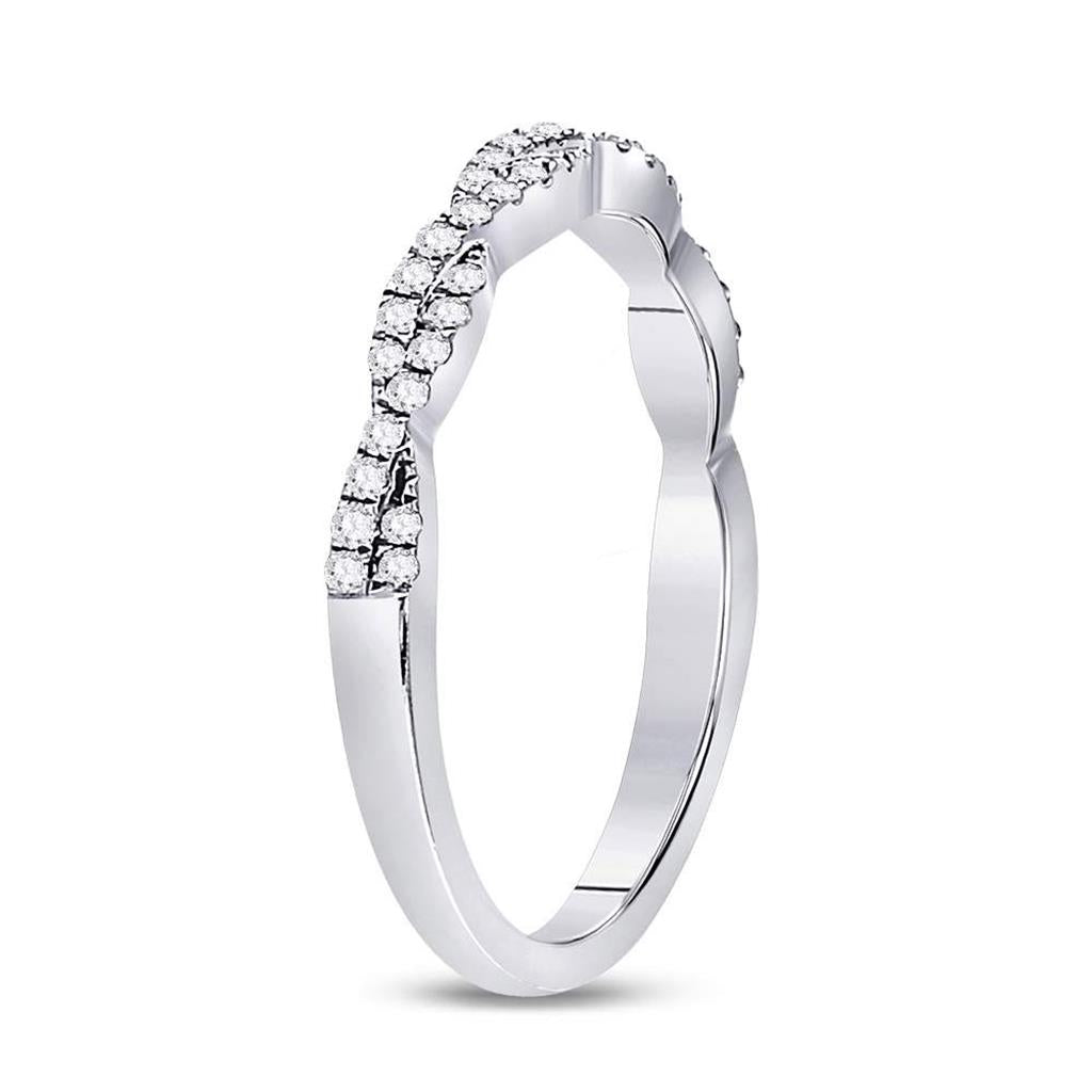 14k White Gold Round Diamond Twist Stackable Band Ring 1/4 Cttw