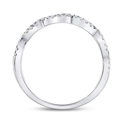 14k White Gold Round Diamond Woven Twist Stackable Band Ring 1/4 Cttw