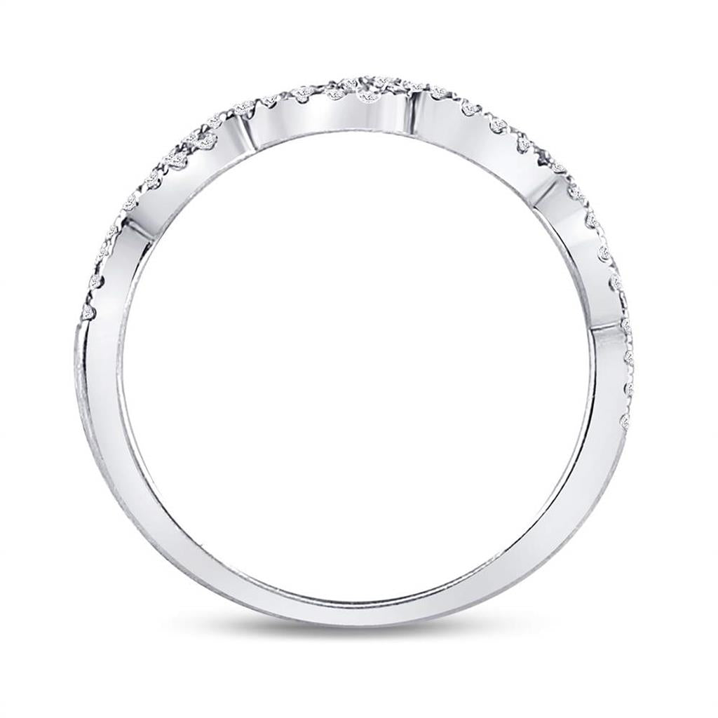 14k White Gold Round Diamond Twist Stackable Band Ring 1/4 Cttw