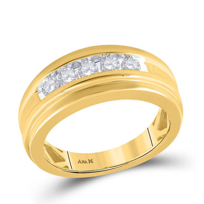 14k Yellow Gold Round Diamond Wedding Channel Set Band Ring 1/2 Cttw