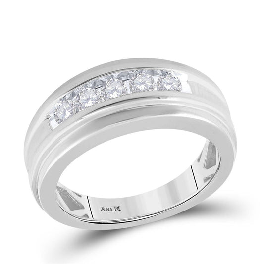 14k White Gold Round Diamond Wedding Band 1/2 Cttw