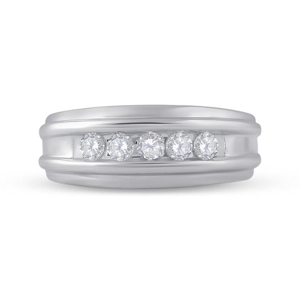 14k White Gold Round Diamond Wedding Band 1/2 Cttw