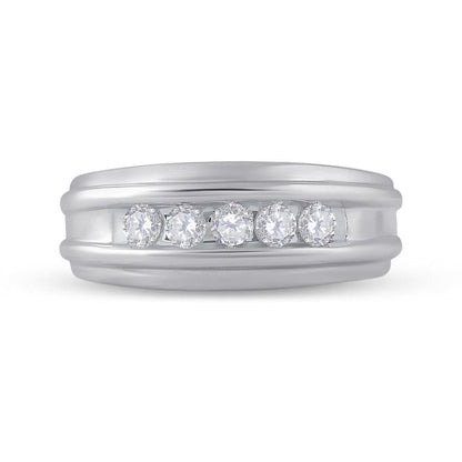 14k White Gold Round Diamond Wedding Band 1/2 Cttw