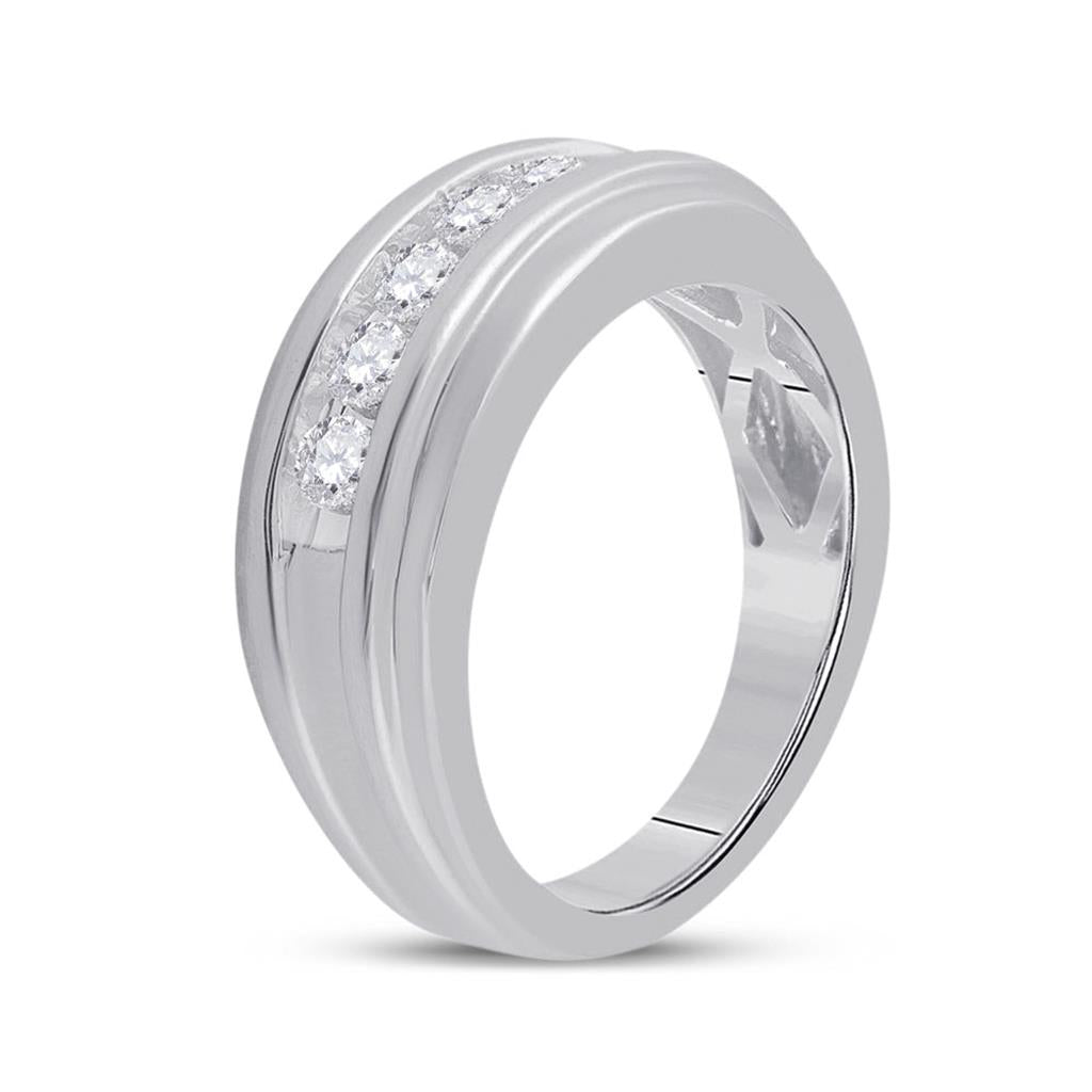 14k White Gold Round Diamond Wedding Band 1/2 Cttw