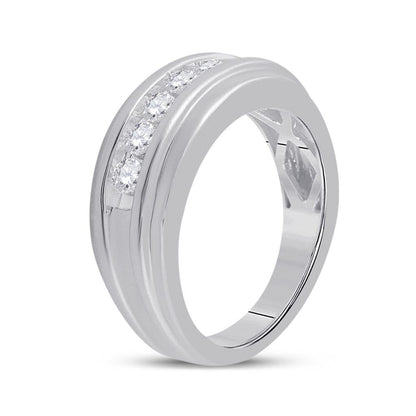 14k White Gold Round Diamond Wedding Band 1/2 Cttw