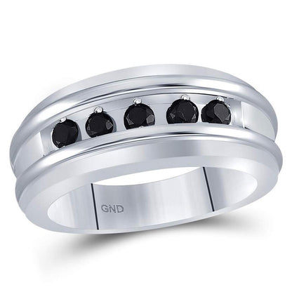 14k White Gold Round Black Diamond Band Ring 1/2 Cttw