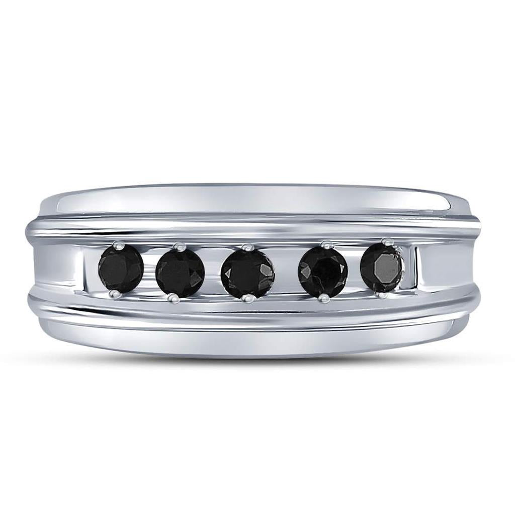 14k White Gold Round Black Diamond Band Ring 1/2 Cttw