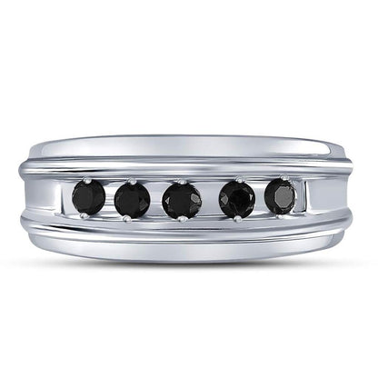 14k White Gold Round Black Diamond Band Ring 1/2 Cttw