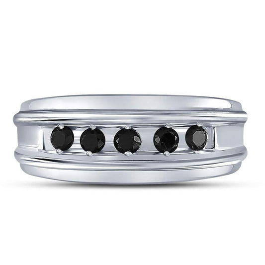 14k White Gold Round Black Diamond Band Ring 1/2 Cttw