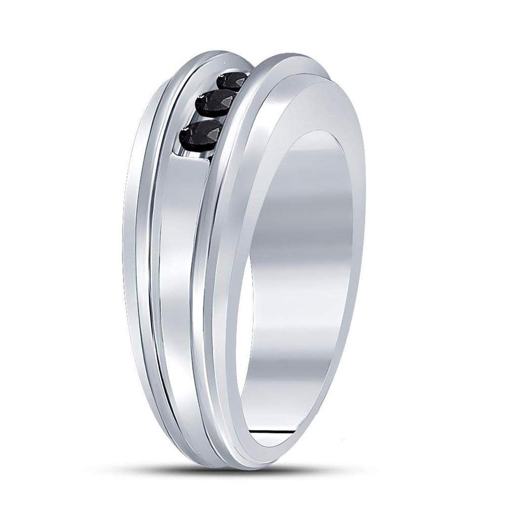 14k White Gold Round Black Diamond Band Ring 1/2 Cttw