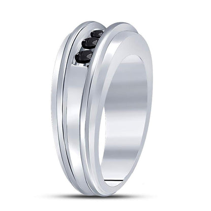 14k White Gold Round Black Diamond Band Ring 1/2 Cttw
