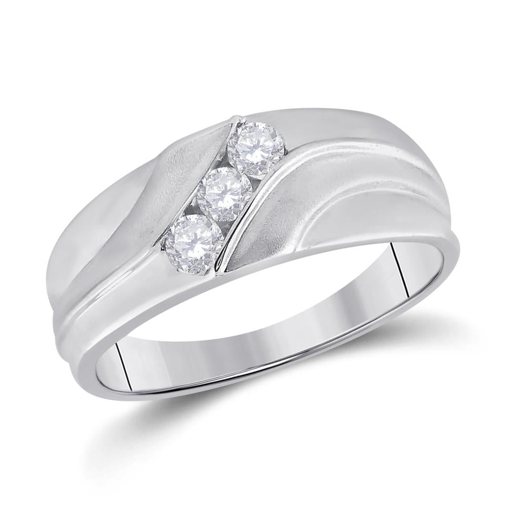 14k White Gold Round Diamond Wedding Band Ring 1/3 Cttw
