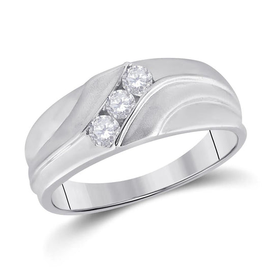 14k White Gold Round Diamond Wedding Band Ring 1/3 Cttw