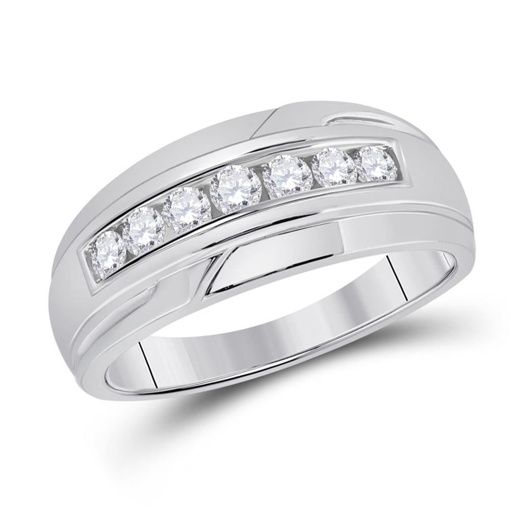 14k White Gold Round Diamond Wedding Single Row Band Ring 1/2 Cttw