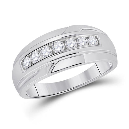 14k White Gold Round Diamond Wedding Single Row Band Ring 1/2 Cttw