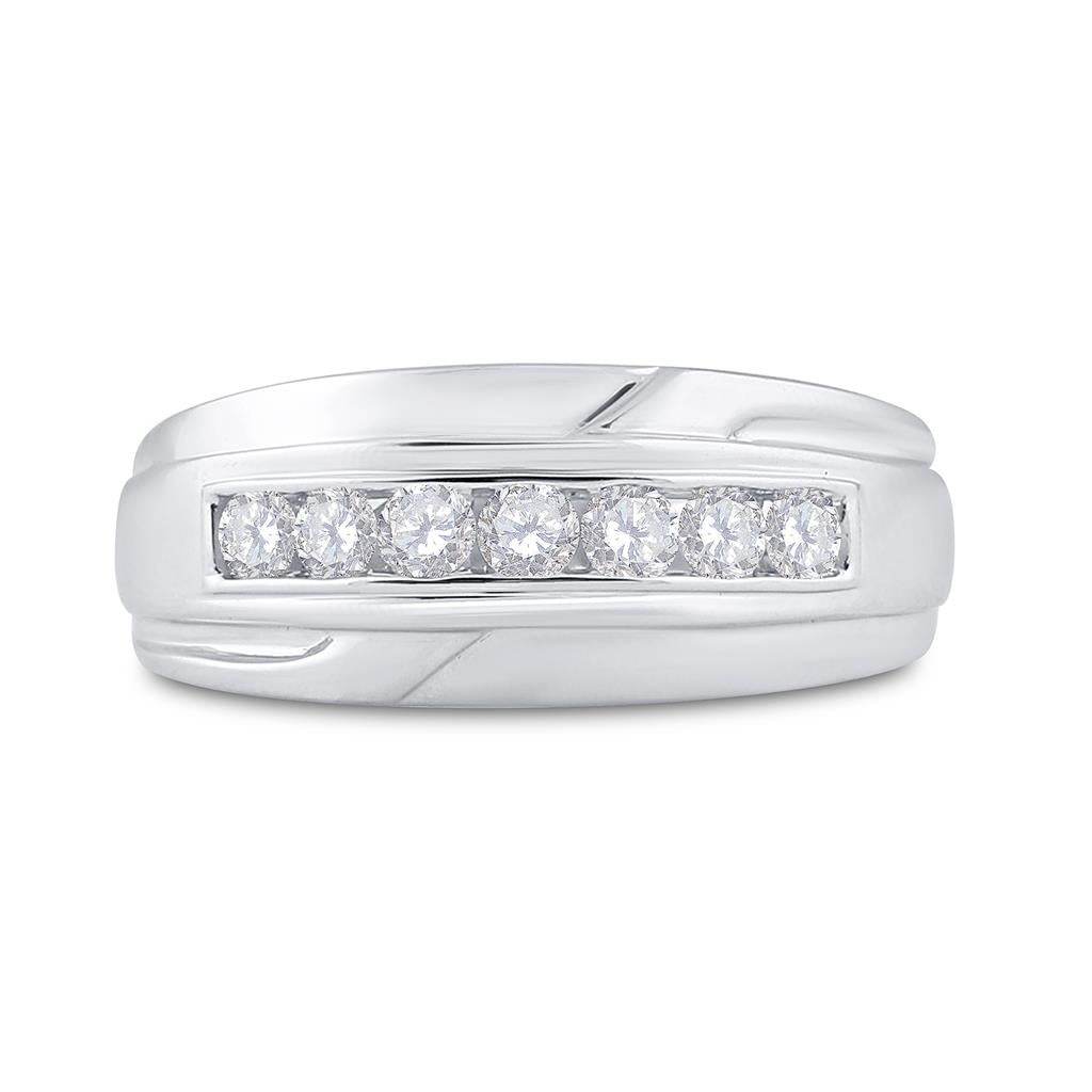 14k White Gold Round Diamond Wedding Single Row Band Ring 1/2 Cttw
