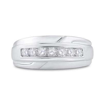 14k White Gold Round Diamond Wedding Single Row Band Ring 1/2 Cttw