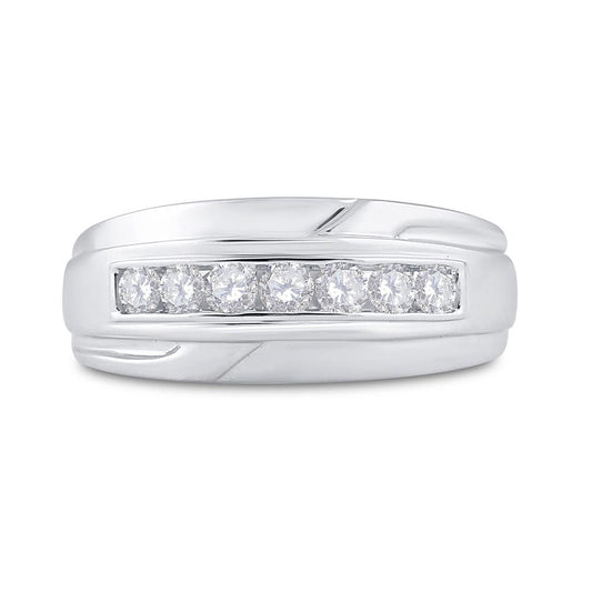 14k White Gold Round Diamond Wedding Single Row Band Ring 1/2 Cttw