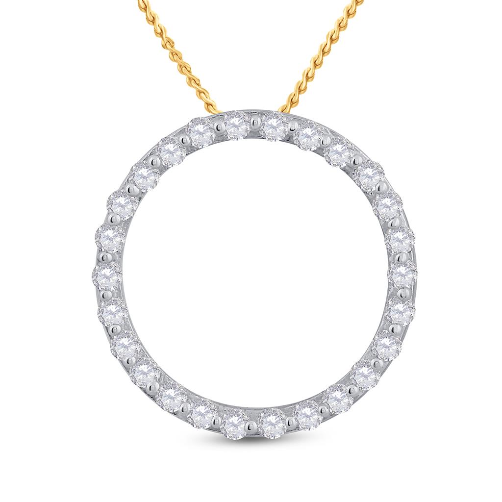 14k Yellow Gold Round Diamond Circle Outline Pendant 1/2 Cttw