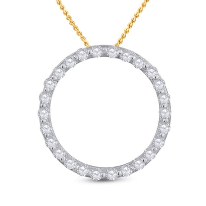 14k Yellow Gold Round Diamond Circle Outline Pendant 1/2 Cttw
