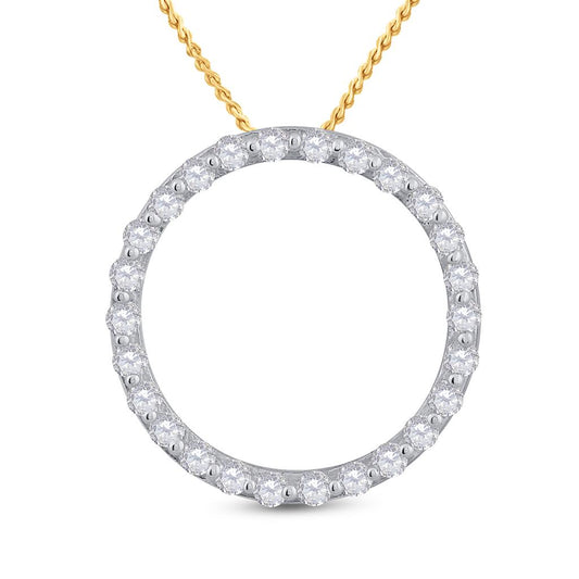 14k Yellow Gold Round Diamond Circle Outline Pendant 1/2 Cttw
