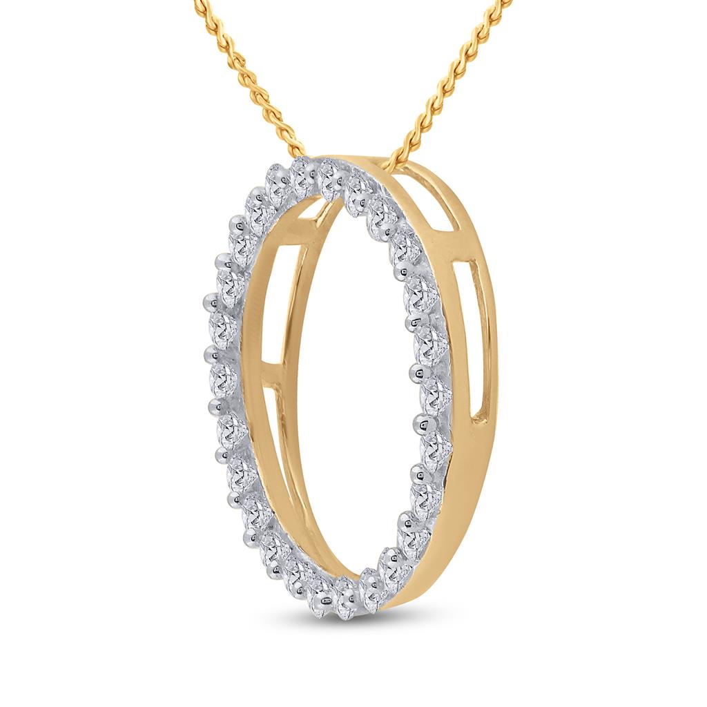 14k Yellow Gold Round Diamond Circle Outline Pendant 1/2 Cttw