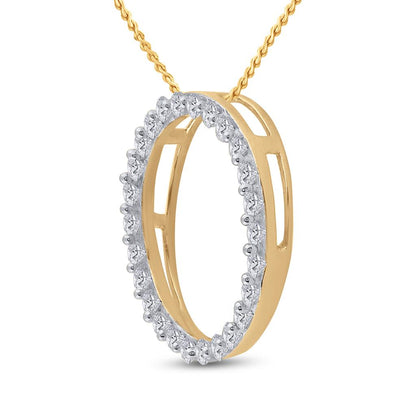 14k Yellow Gold Round Diamond Circle Outline Pendant 1/2 Cttw