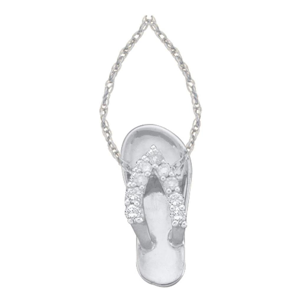 14kt White Gold Round Diamond Sandal Beach Shoe Pendant 1/6 Cttw