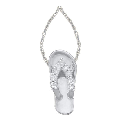 14kt White Gold Round Diamond Sandal Beach Shoe Pendant 1/6 Cttw