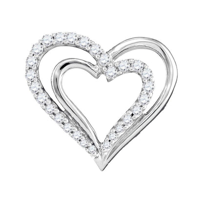 14k White Gold Round Diamond Double Nested Heart Pendant 1/4 Cttw
