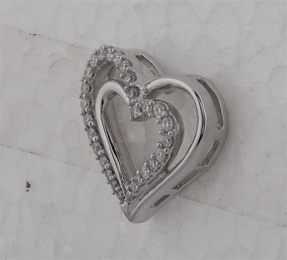 14k White Gold Round Diamond Double Nested Heart Pendant 1/4 Cttw