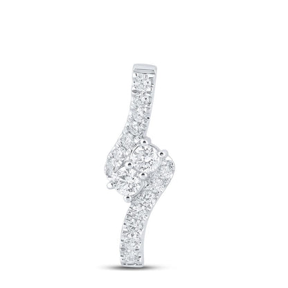 14k White Gold Round Diamond Fashion 2-stone Pendant 1 Cttw (Certified)