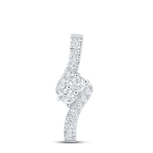 14k White Gold Round Diamond Fashion 2-stone Pendant 1 Cttw (Certified)