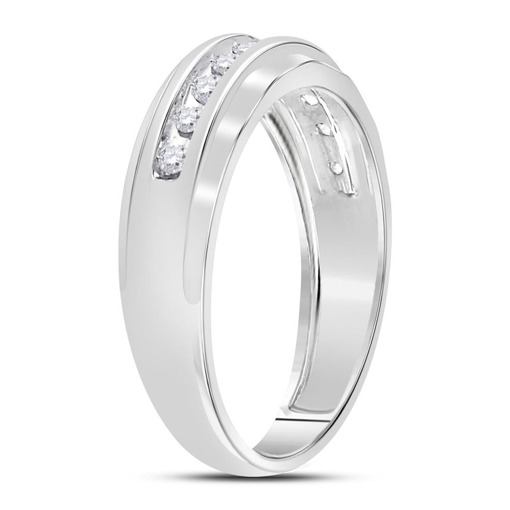 14k White Gold Round Diamond Wedding Band Ring 1/4 Cttw