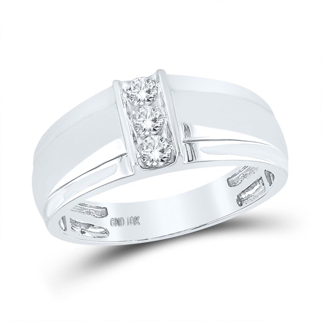 14k White Gold Round Diamond Wedding 3-Stone Band Ring 1/4 Cttw