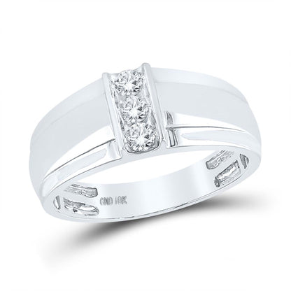 14k White Gold Round Diamond Wedding 3-Stone Band Ring 1/4 Cttw