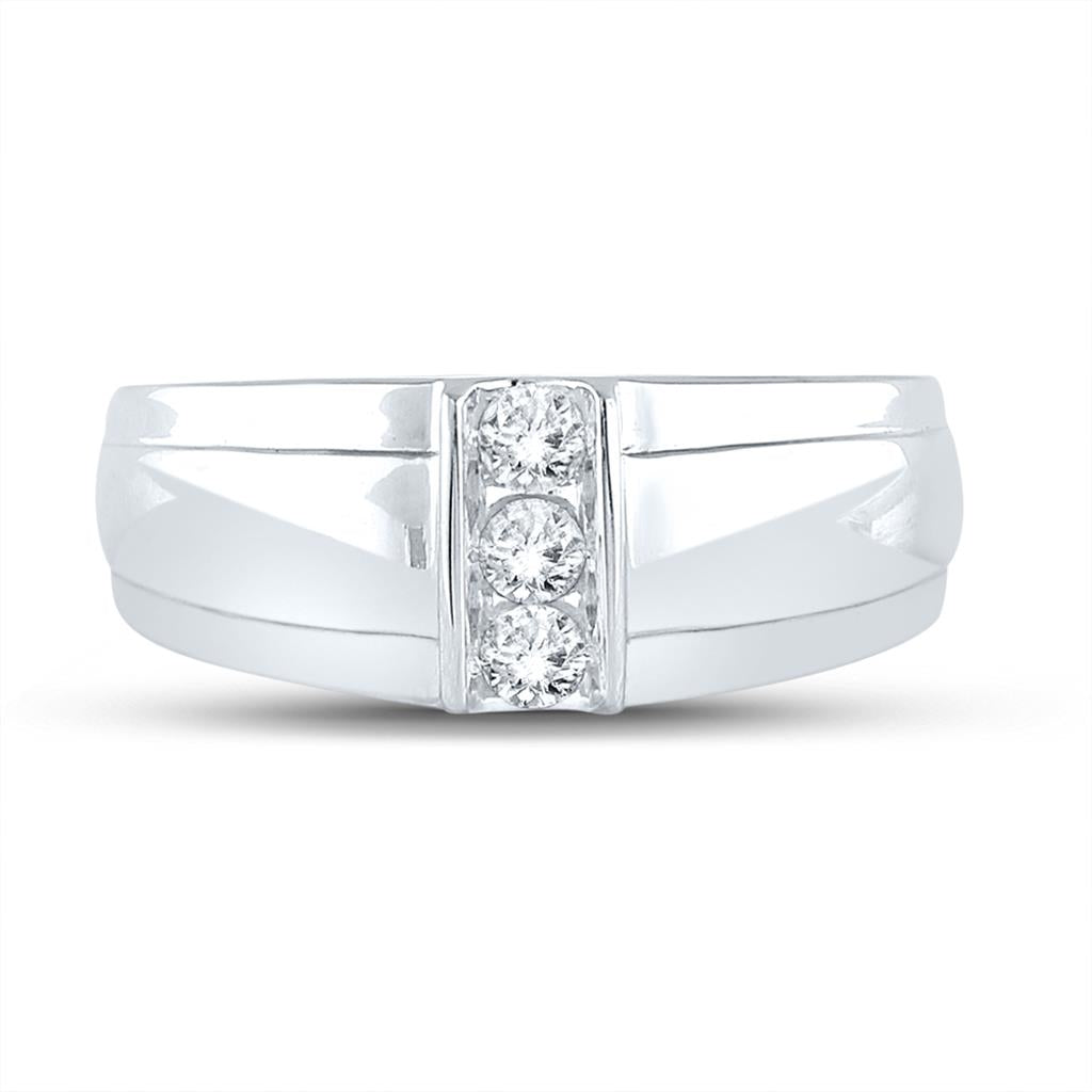 14k White Gold Round Diamond Wedding 3-Stone Band Ring 1/4 Cttw