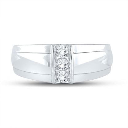 14k White Gold Round Diamond Wedding 3-Stone Band Ring 1/4 Cttw