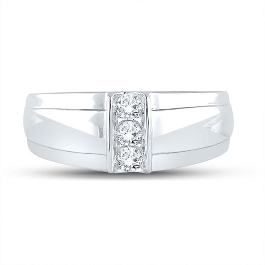 14k White Gold Round Diamond Wedding 3-Stone Band Ring 1/4 Cttw