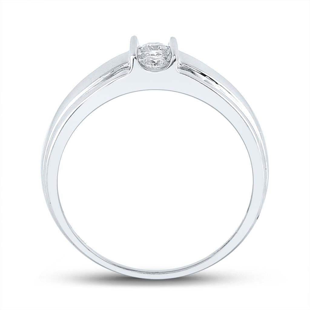 14k White Gold Round Diamond Wedding 3-Stone Band Ring 1/4 Cttw