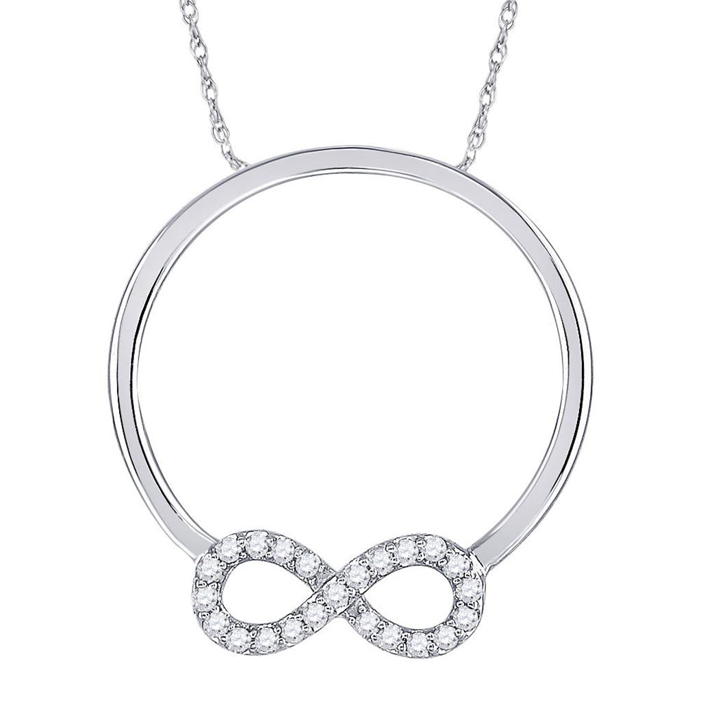 14k White Gold Round Diamond Circle Infinity Pendant 1/8 Cttw