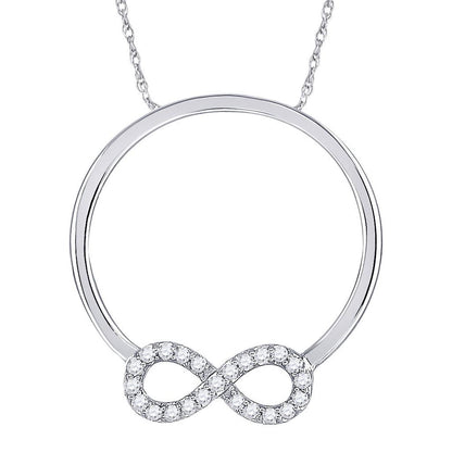 14k White Gold Round Diamond Circle Infinity Pendant 1/8 Cttw